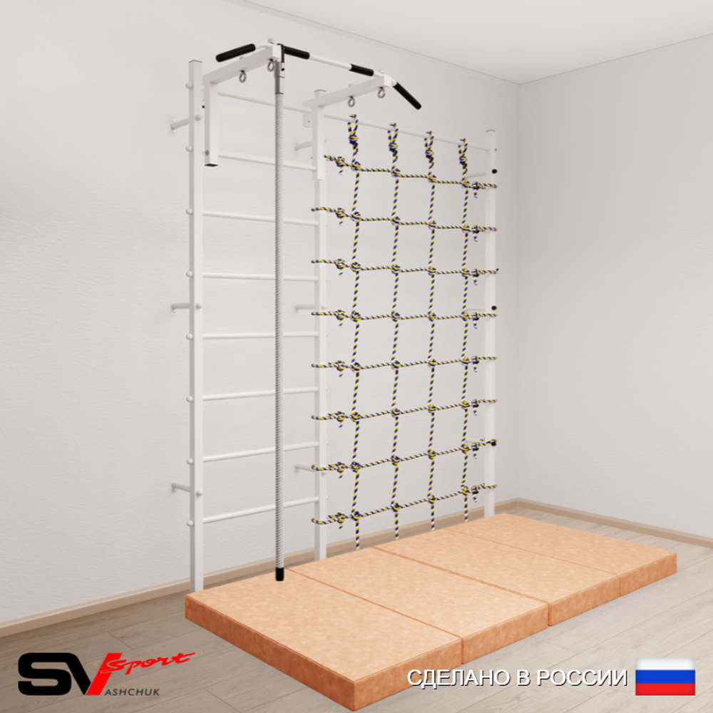 Шведская стенка Sv Sport усиленная 60940 (Турник стандарт/Канат/Мат 2м/Канатный лаз)