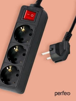 Сетевой удлинитель Perfeo с кнопкой POWERMATE PF-PM-3/3,0-B, 3,0м, 3 розетки, черный