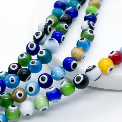 Бусина стекло Глаз, цвет микс, размер около 8 мм, цена за 22-23 шт (1/2 нити)