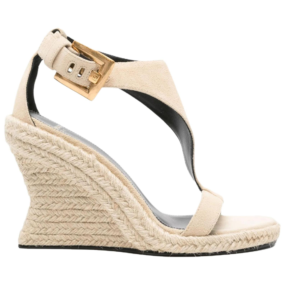 BALMAIN Anthem Suede One Strap Sandals 10cm Women"s Beige