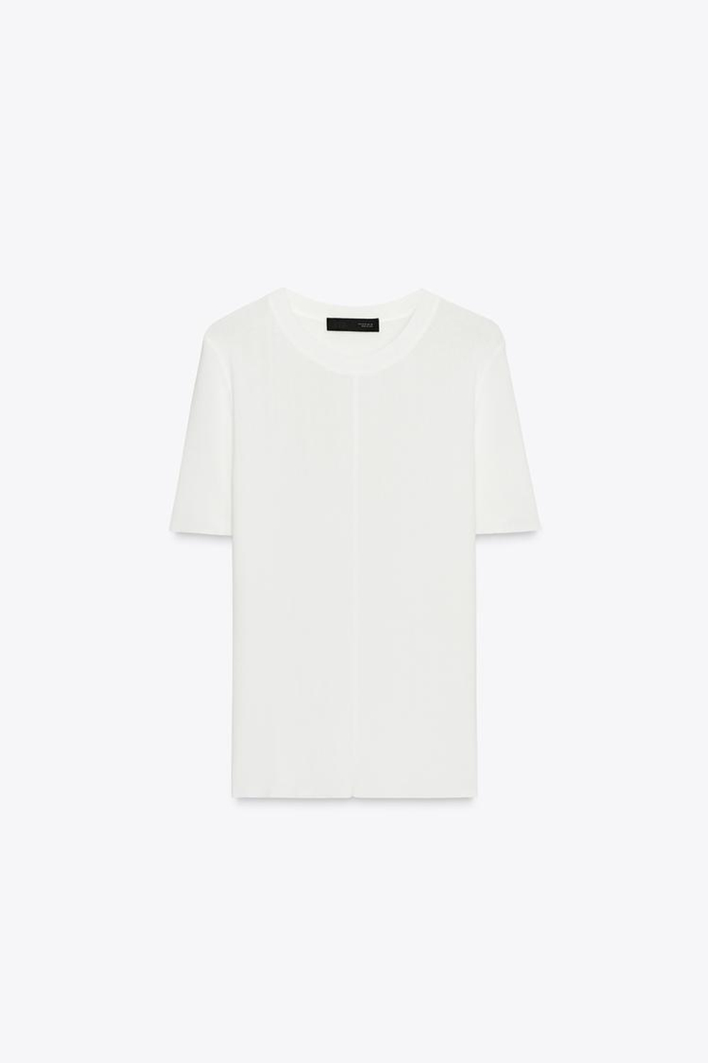 ZARA ТРИКОТАЖНЫЙ ТОП С КОРОТКИМИ РУКАВАМИ, БЕЛЫЙ