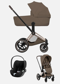 Cybex Priam 5 Style, в цвете Coconut Brown (шасси Rose Gold) + автокресло Cybex Cloud T
