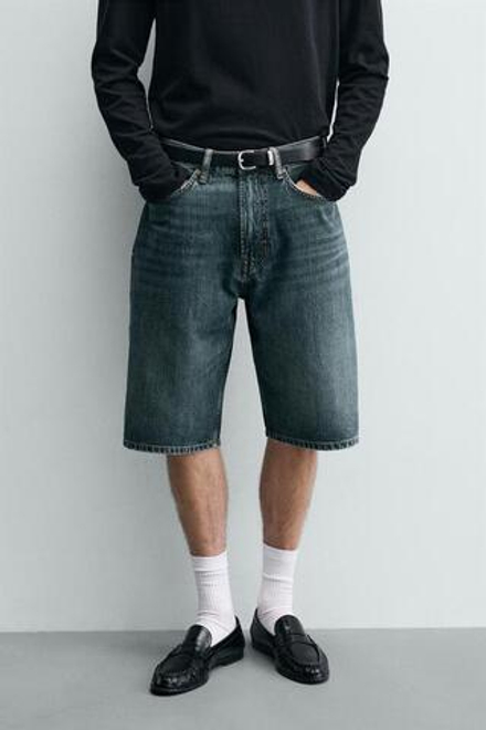 ZARA ДЖИНСОВЫЕ ШОРТЫ LOOSE FIT, ЗЕЛЕНОВАТО-СИНИЙ