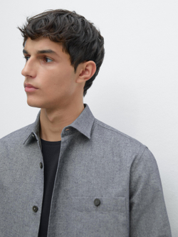 Massimo Dutti Меланжевая куртка-рубашка с карманом, линялый синий