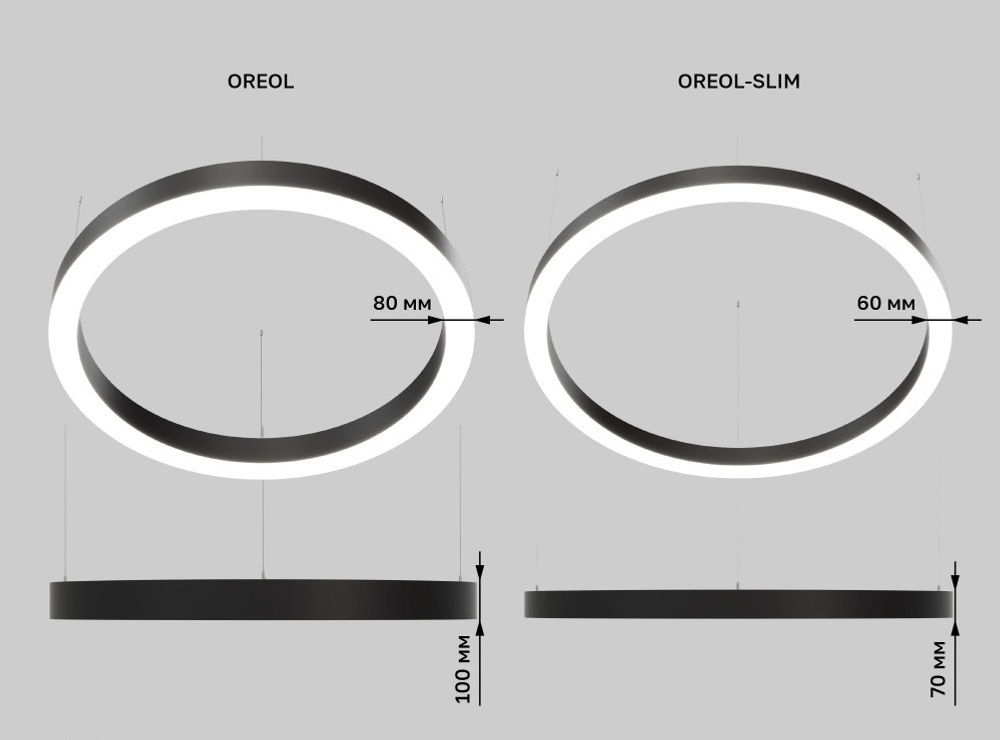 Подвесной LED светильник кольцевой OREOL-400 25Вт 3000К 2125Лм черный IP20 400х400х100мм DARKLUM
