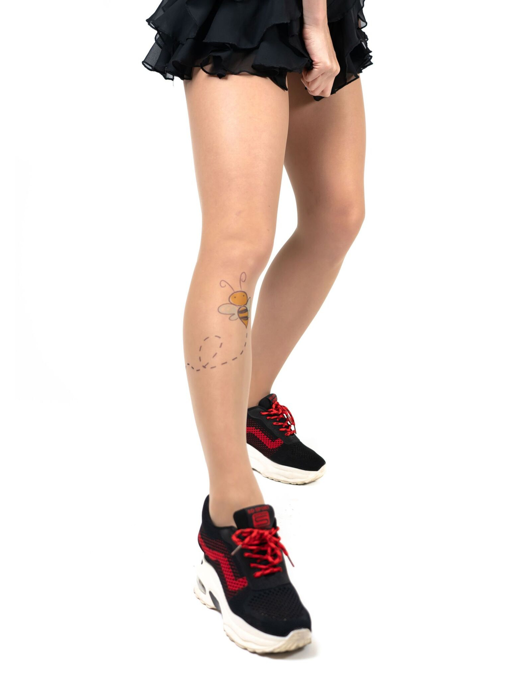 Колготки с принтом в виде летящей пчелки (Размер: S-M-L) (Цвет: бежевый)