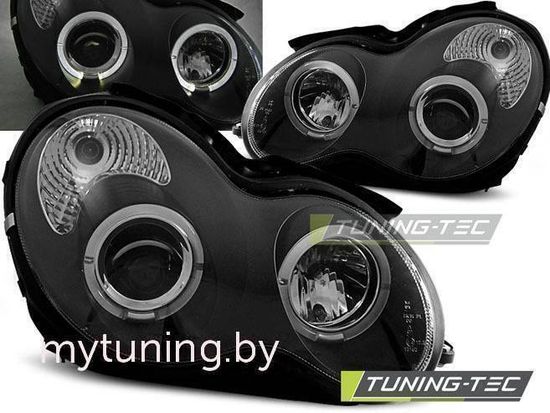 Передние фары Mercedes C W203 angel eyes black