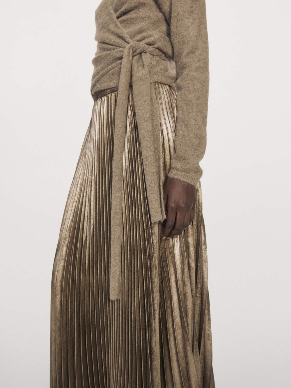 Massimo Dutti Трикотажный кардиган внахлест с завязками, из смесовой альпаки, кротово-коричневый