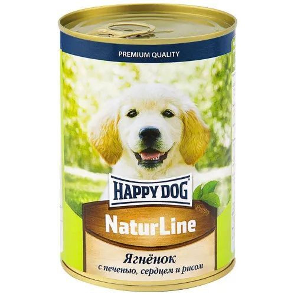 Консервы Happy Dog Natur Line для щенков, ягненок с печенью, сердцем и рисом 410 г