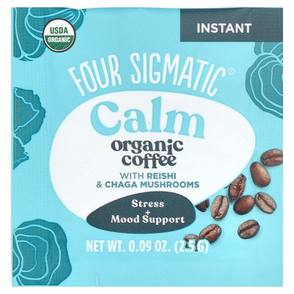 Four Sigmatic, растворимый органический кофе с грибами рейши и чага, успокаивающий, средней обжарки, 10 пакетиков по 2,5 г (0,09 унции)