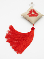 Ромб объемный на присоске SITRAK (экокожа, бежевый, красная вышивка, кисть)