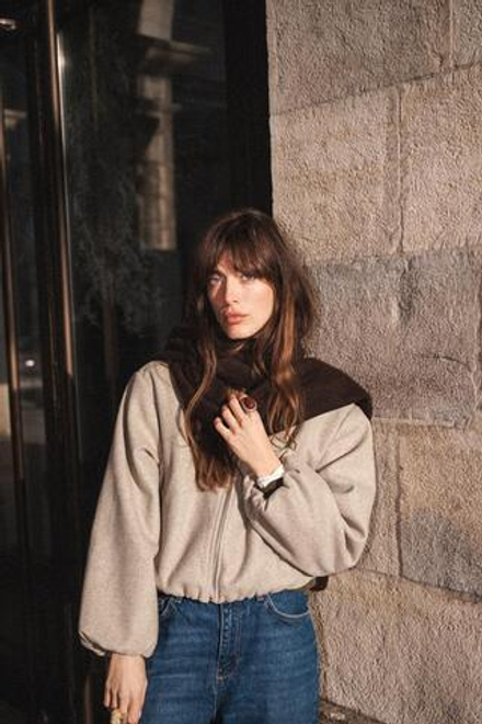 ZARA БОМБЕР ИЗ МЯГКОЙ ТКАНИ, БЕЖЕВЫЙ
