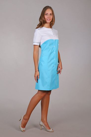 Халат женский М-030 (голубой/белый)