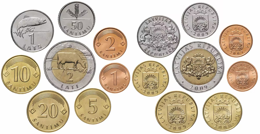 Латвия 1992-2009 Набор 8 монет XF