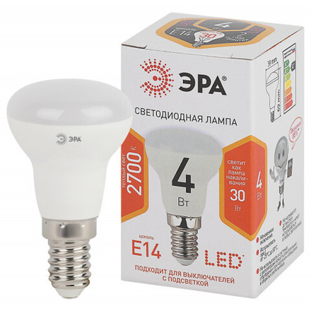 Лампочка светодиодная ЭРА STD LED R39-4W-827-E14 Е14 / Е14 4Вт рефлектор теплый белый свeт