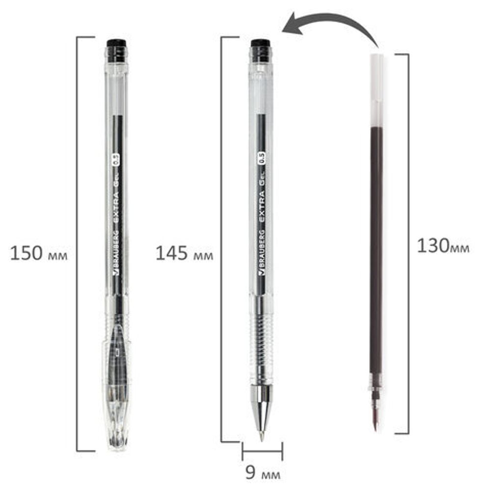 Ручка гелевая BRAUBERG "EXTRA", ЧЕРНАЯ, корпус прозрачный, узел 0,5 мм, линия 0,35 мм, 143900