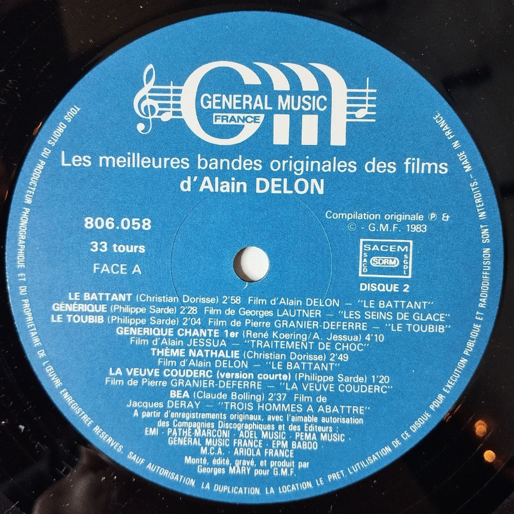 Винтажная виниловая пластинка LP Les Meilleures Bandes Originales Des Films D Alain Delon Ален Делон (France 1983)