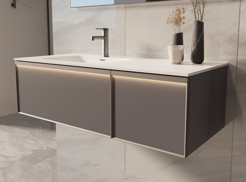 Тумба под раковину Vincea Elise 1200 подвесная, 2 выкатных ящика soft close, серый матовый