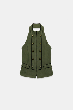 ZARA ТОП ХАЛТЕР С ОТКРЫТОЙ СПИНОЙ, ТЕМНЫЙ ХАКИ