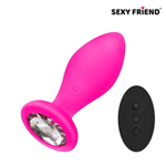 Розовая вибровтулка с прозрачным кристаллом и пультом ДУ - 8,5 см.