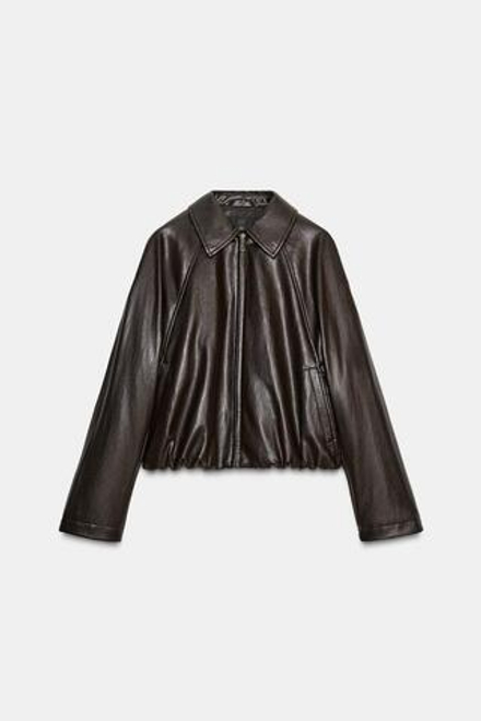 ZARA БОМБЕР ИЗ ИСКУССТВЕННОЙ КОЖИ, ТЕМНО-КОРИЧНЕВЫЙ