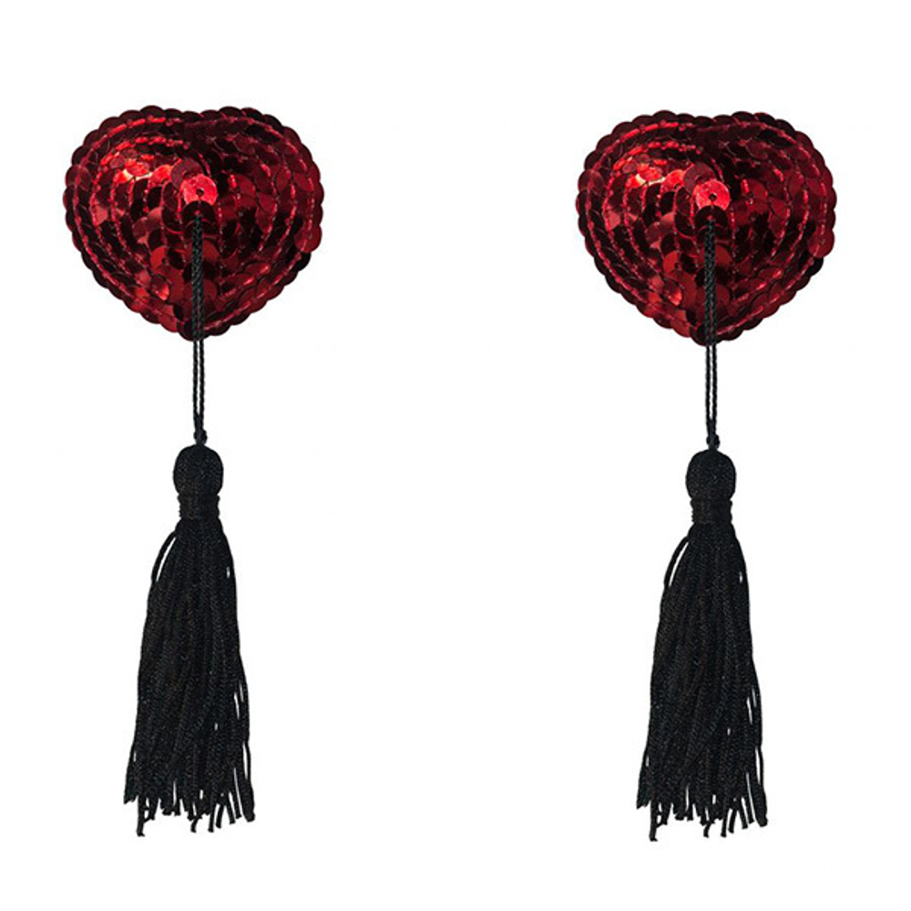 Красные пэстисы-сердечки с черными кисточками Lola Pasties Burlesque Gipsy Red 3634-04lola