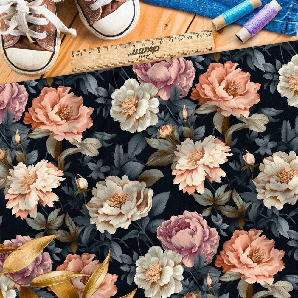 Ткань премиум таффета цветник в лунном свете