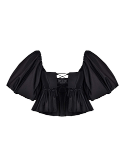 Топ укороченный корсетного типа из тафты с объемными рукавами и шнуровкой