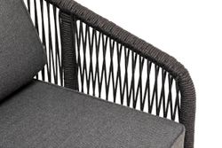 "Канны" кресло плетеное из роупа, основание дуб, роуп темно-серый круглый, ткань темно-серая 027