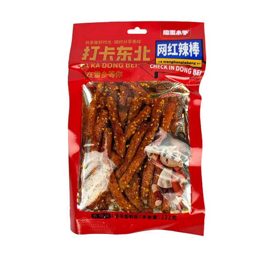 Жареные сладко-острые соевые жгуты DA KA DONG BEI, 122гр (розовая упаковка)