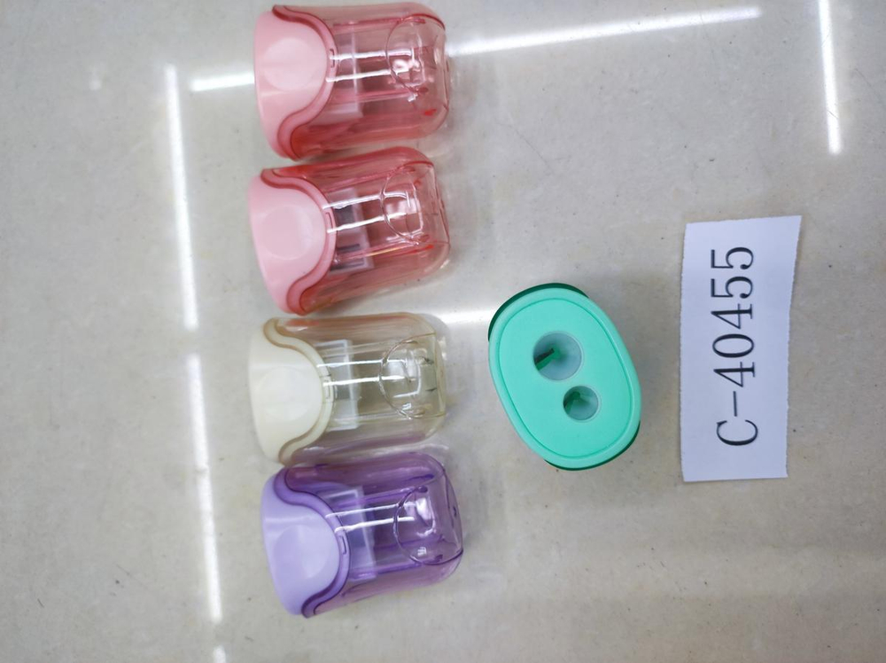 Точилка "Пастель" с контейнером, овальная, 2 отверстия, 4 цвета микс, С-40455