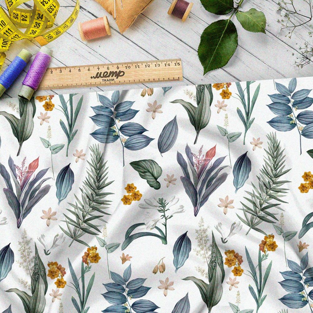 Ткань оксфорд 210 маслом нарисованные полевые листья