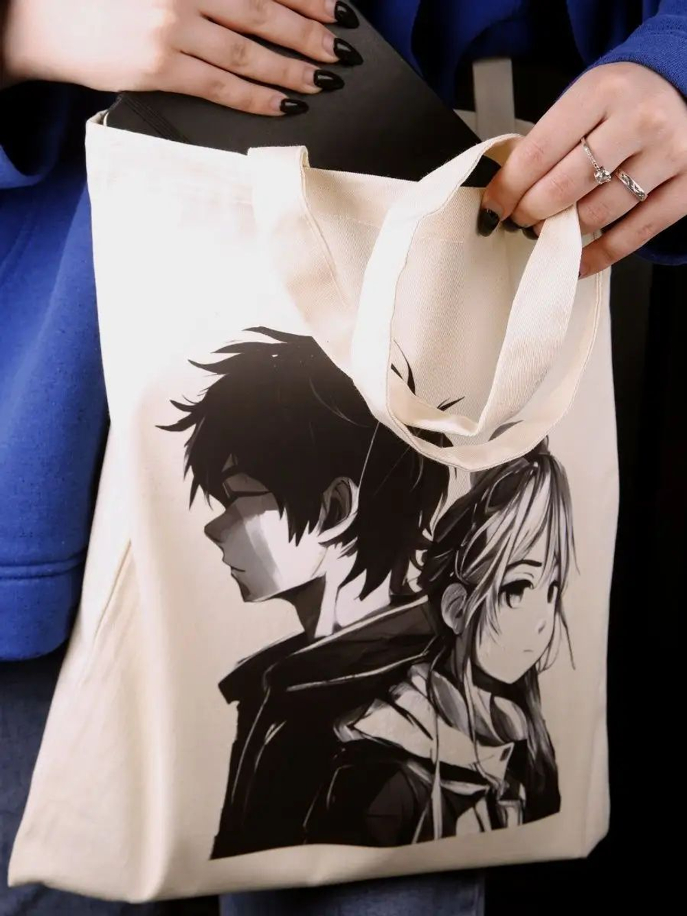 Сумка шоппер женская аниме тканевая через плечо с принтом