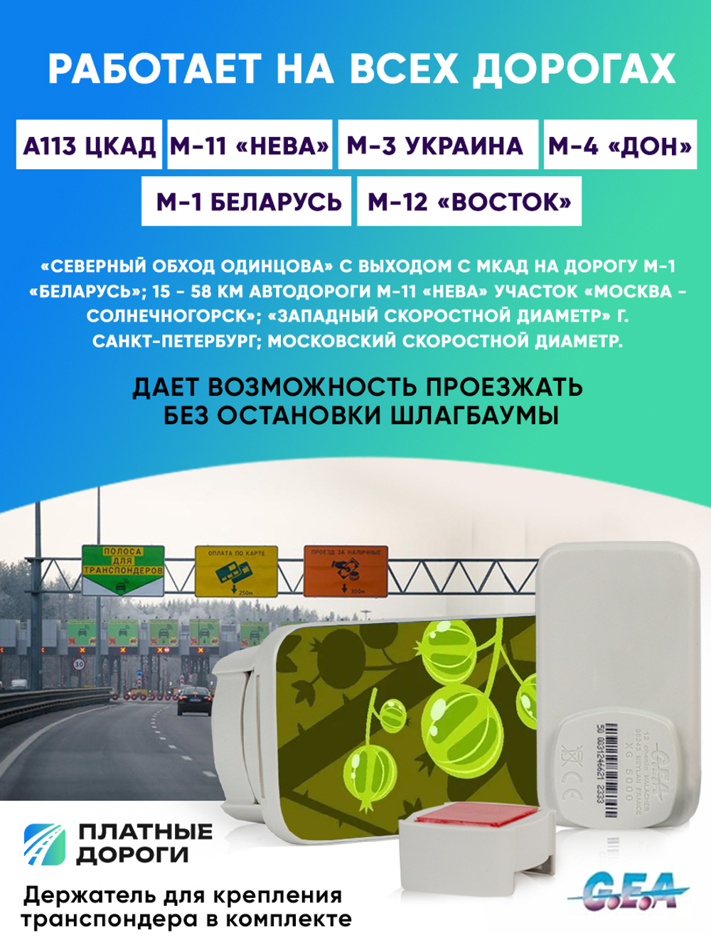 Транспондер T-pass Standard GEA Крыжовник с держателем в комплекте (зеленый)