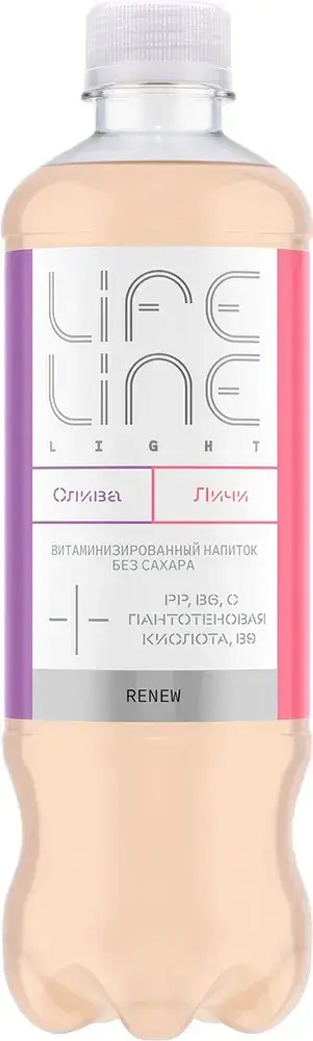 Напиток LifeLine Light без сахара, с витаминами, Renew, слива и личи, без газа 0,5 л
