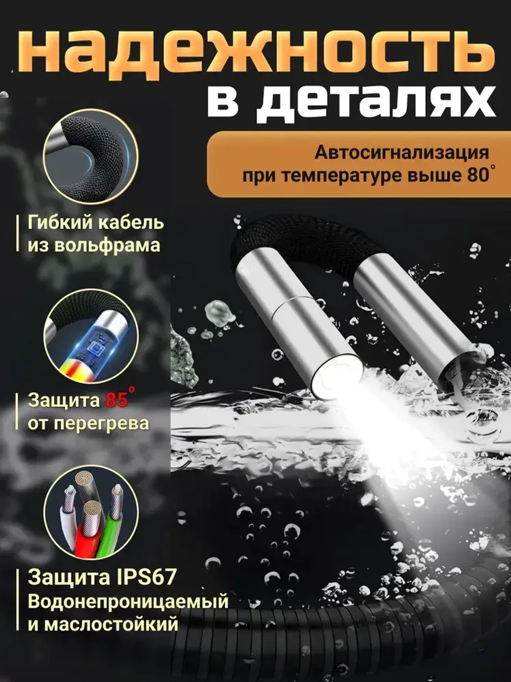 Эндоскоп автомобильный поворотный, c экраном