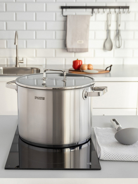 Кастрюля с крышкой DeNASTIA 11,5л сатин, нерж сталь, ст. фурнитура, силикон на крышке, серый