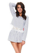 Элегантная пижама с кружевной отделкой (Размер: S) (Цвет: белый с синим)