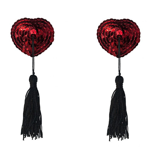 Красные пэстисы-сердечки с черными кисточками Lola Pasties Burlesque Gipsy Red 3634-04lola