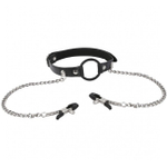 Кляп с зажимами для сосков (Цвет: черный)