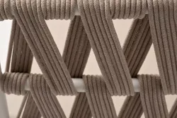 "Диего" диван 2-местный плетеный из роупа, основание дуб, каркас алюминий светло-серый (RAL7035) шагрень, роуп бежевый круглый, ткань бежевая 15052