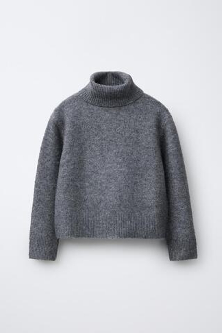 ZARA ОДНОТОННЫЙ СВИТЕР С ВОРОТНИКОМ-СТОЙКОЙ, МЯГКИЙ СЕРЫЙ