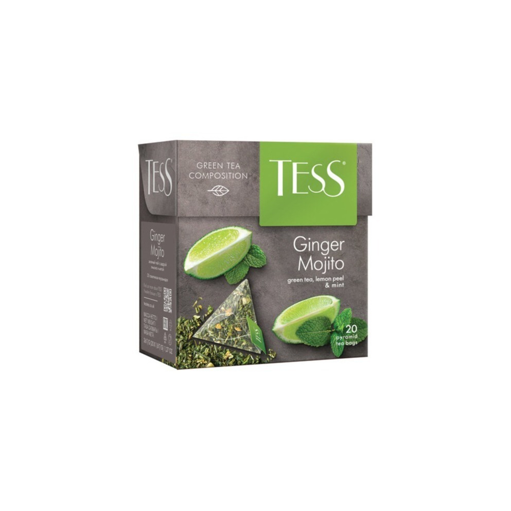 Чай TESS Ginger Mojito, зеленый с ароматом мяты и лайма, 20 пирамидок по 1,8 г, 0788-12
