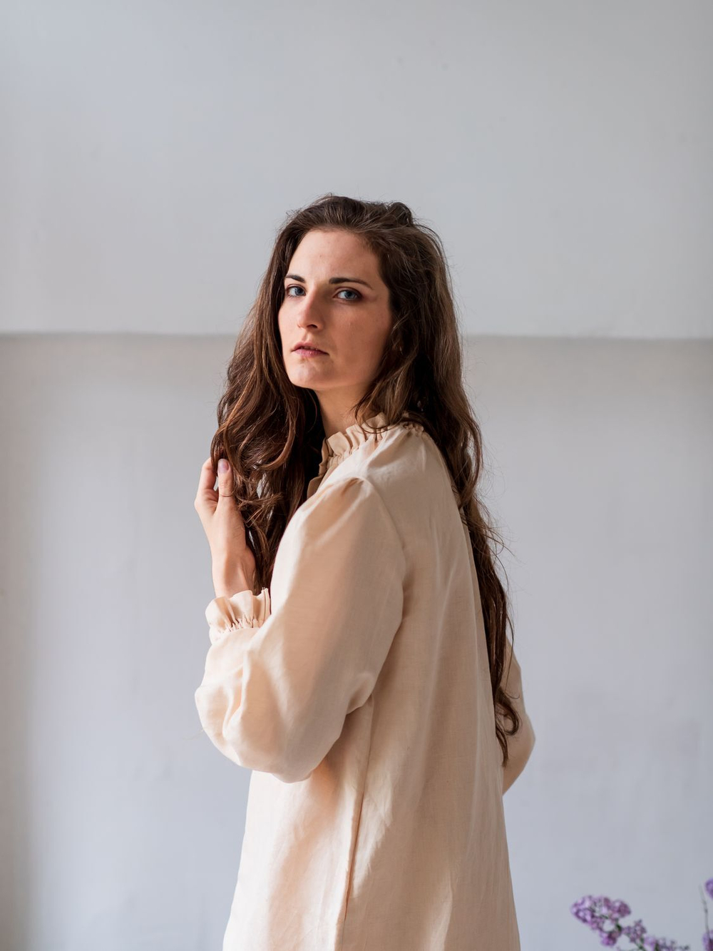 Льняное бохо платье (бежевый)