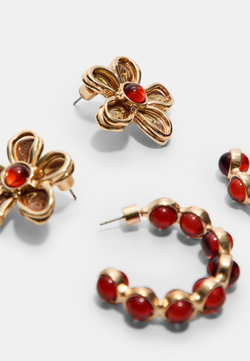 STRADIVARIUS Комплект из 2 пар эмалевых серег-цветов, золотой