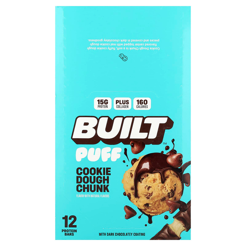 Built, Puff, протеиновые батончики, кусочки теста для печенья, 12 батончиков по 44 г (1,55 унции)