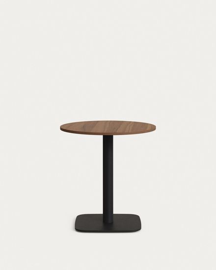 Dina Круглый стол из меламина с ореховой отделкой и черной металлической ножкой Ø 68x70 с