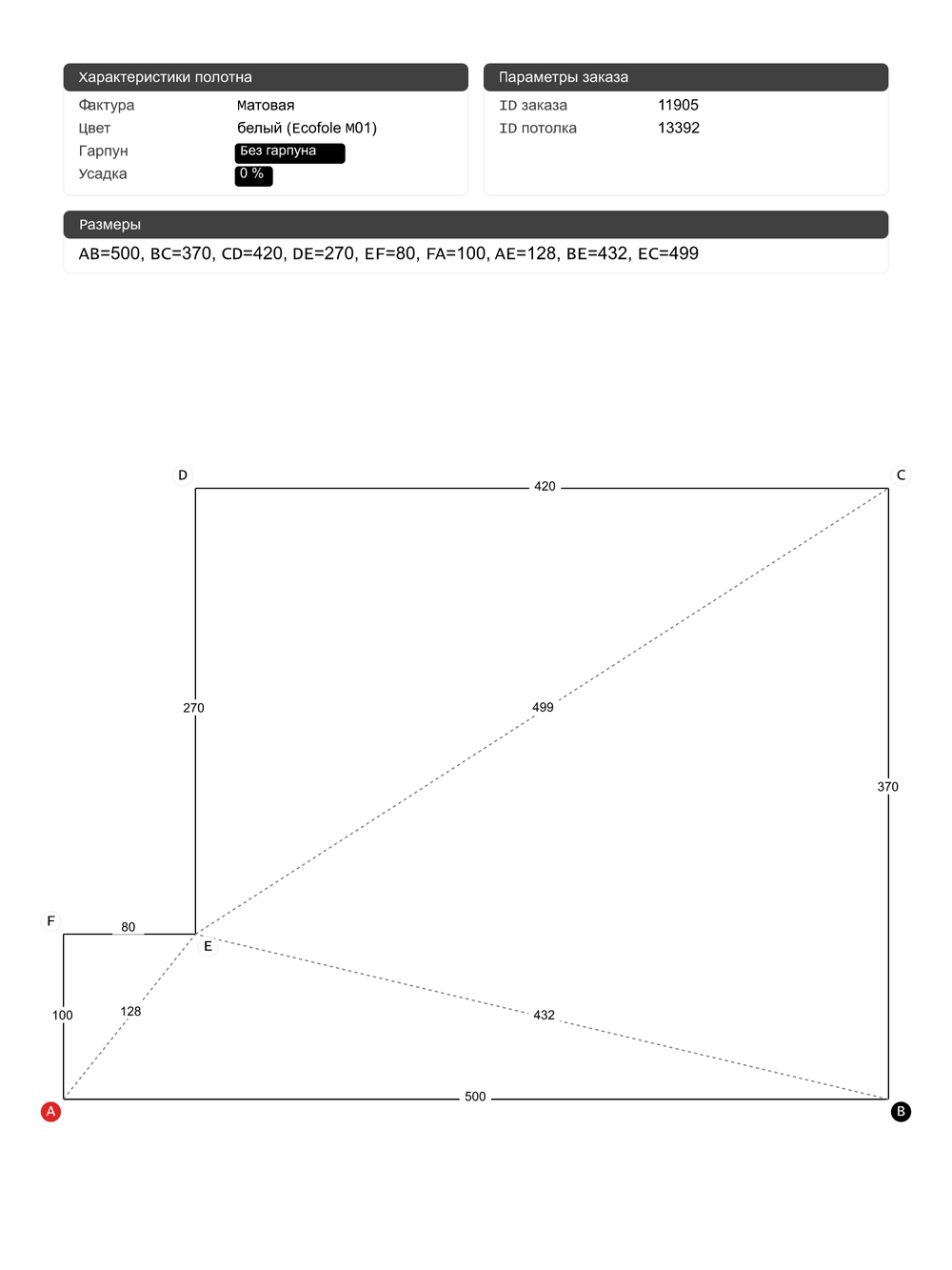 Матовый натяжной потолок 14.6 м2