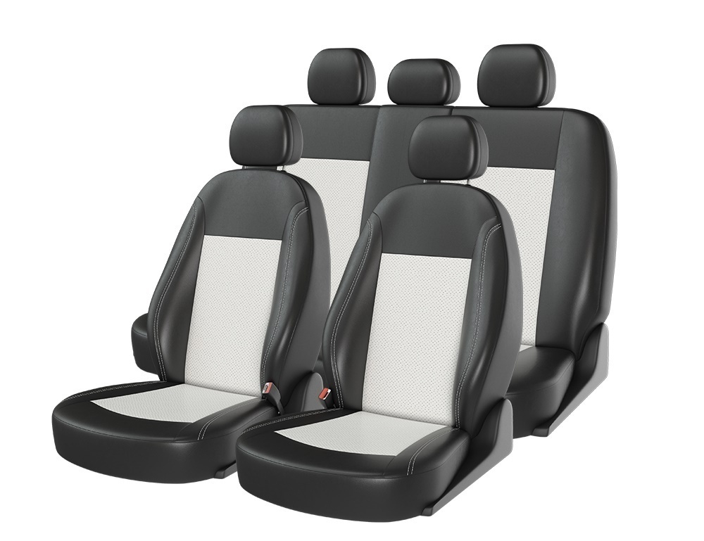 Чехлы на сидения CarFashion «ATOM LEATHER» 10944 - Экокожа -черный/белый/шов белый