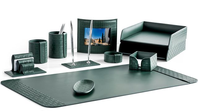 • Настольный набор из кожи кожи зеленая Treccia